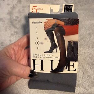 HUE Opaque Control Top Tights Grey Flannel Size 4 NIP
